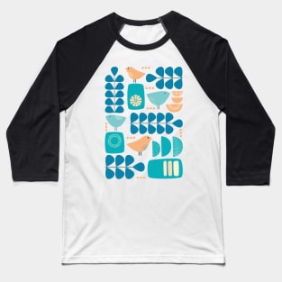 Retro Mid Century Modern Bird and Leaves Baseball T-Shirt